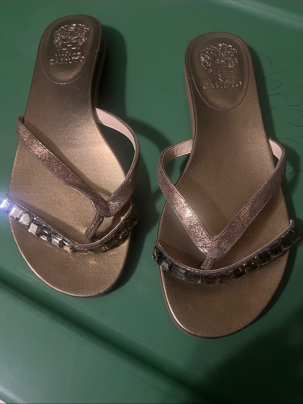 Vince Camuto Metallic Bronze Gem-Trim Thong Sandals